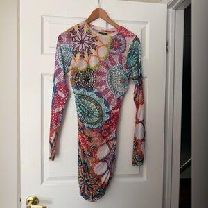 AFRM Multicolor Floral Lace-Print Long Sleeve Bodycon Dress